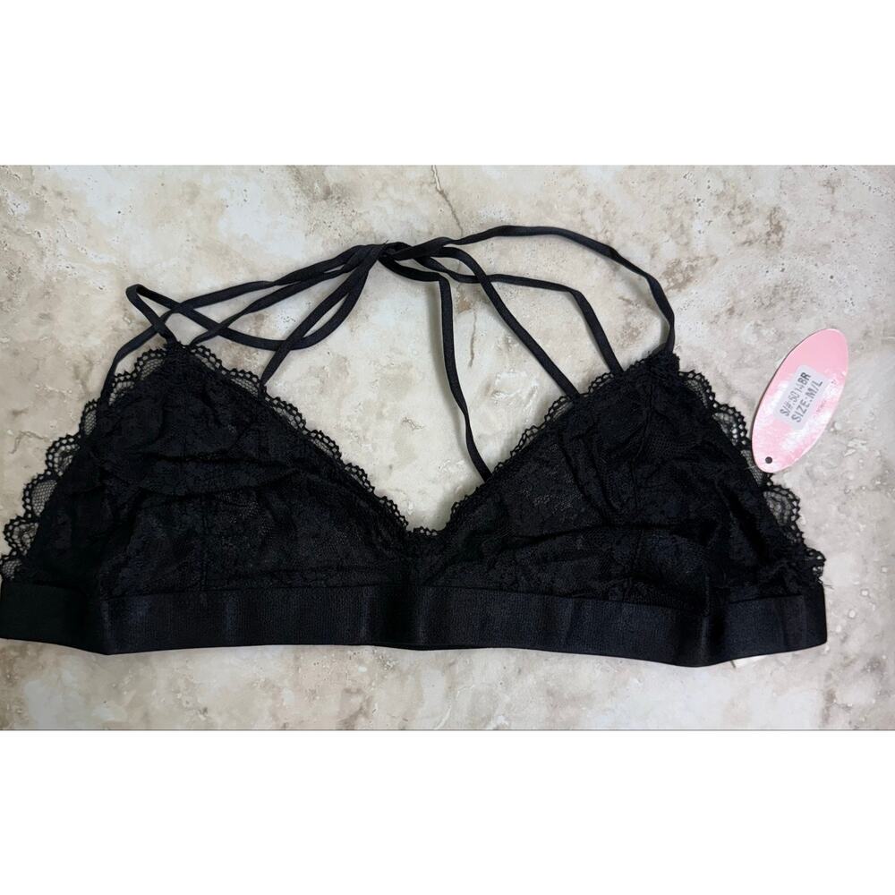 Anemone Black lace strappy bralette brami NWT M/L